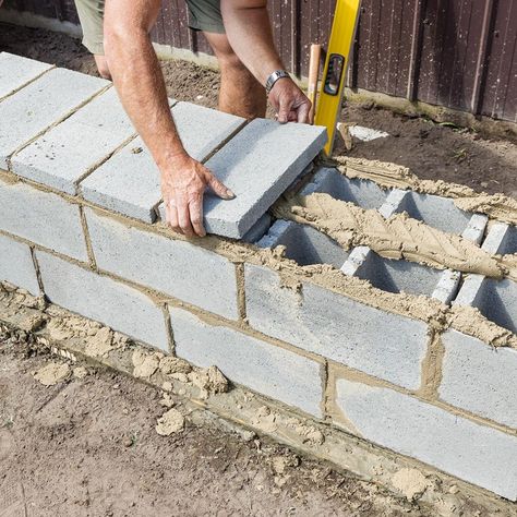 How to build a block bench in your garden | Better Homes and Gardens Concrete Bench Outdoor, Lamps Diy, Crochet Book Cover, Concrete Bench, Creative Lamps, Crochet Book, Home Decor Ideas Living Room, Diy Backyard Landscaping, Home Decoration Ideas