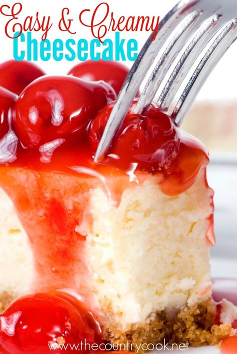 This easy and creamy cheesecake is absolutely delicious! Not a lot of work but a whole lot of taste. You'll want to make two! Best No Bake Cheesecake, Cherry Cheesecake Recipe, Tin Ideas, No Bake Cherry Cheesecake, Cheesecake Oreo, Easy No Bake Cheesecake, Torte Cupcake, Baked Cheesecake Recipe, Yogurt And Granola