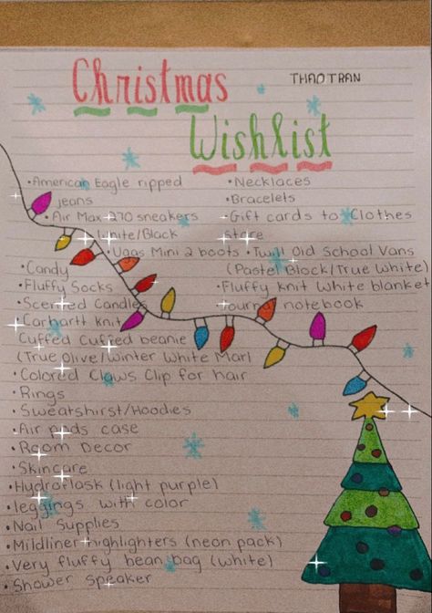 Some ideas you can use for your Christmas wishlist Christmas List Ideas Decoration, Christmas List Astetic, Christmas With List Ideas, Christmas Idea List, How To Make A Christmas Wish List, Cute Ways To Make A Christmas List, Stuff To Wish For Christmas, Christmas Wish List Drawing Ideas, Christmas List On Paper Ideas