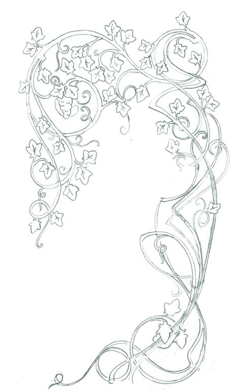 Art Deco Pattern Floral, Art Nouveau Wisteria, Art Nouveau Outline, Art Deco Floral Design, Nouveau Art Drawing, Art Nouveau Design Pattern Flowers, Art Nuevo Flowers, Vines Line Art, Art Nouveau Flourish