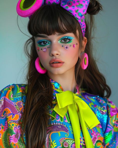 Pride Looks Outfit, Camp Aesthetic Fashion, 80s Neon Outfit, Neon Clothes, Colorful Punk, Neon Clothing, Pride 2024, Candy Makeup, Neon Outfits