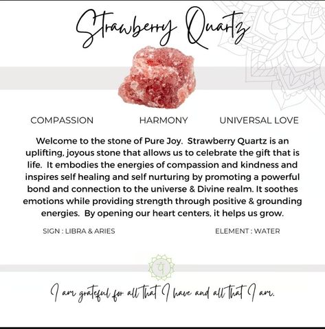 Strawberry Quartz Crystal Meaning, Quartz Crystal Meaning, Witchy Crystals, Strawberry Crystal, Crystal Healing Stones, Crystal Meanings, Pure Joy, Strawberry Quartz, Self Healing