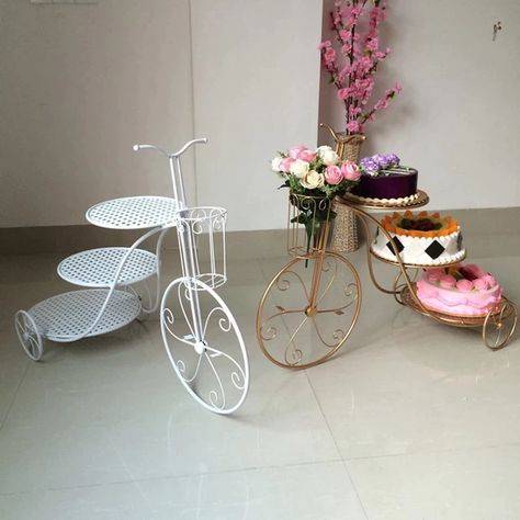 3 Tier Bicycle Shape Cupcake Stand Tray Rack Display Holder Desserts Decor Wedding Birthday Multilayer Desert Three Layer _ - AliExpress Mobile Cake Backdrops, Gravity Cake, Diy Wedding Backdrop, Vintage Industrial Furniture, Wedding Cake Stands, Flower Stencil, Cupcake Stand, Dessert Decoration, Diy Centerpieces