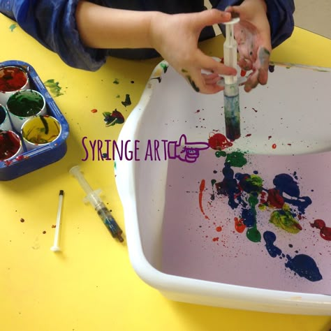 Preschool syringe doctor art.  Syringe art great for units on doctors, germs, or veterinarians. Nurse Activities For Preschool, Doctor Art Preschool, Doctor Activities For Toddlers, Syringe Painting, Doctor Activities, Syringe Art, Prek Community Helpers, Doctor Craft, Community Helpers Week