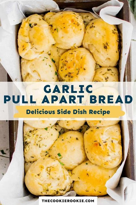 Bread Sides For Pasta, Side Bread Recipes, Homemade Pull Apart Bread, Homemade Garlic Pull Apart Bread, Bread For Dinner Meals, Pull Apart Garlic Bread Recipe, Garlic Bread Bites Pull Apart, Garlic Buns Pull Apart, Protein Garlic Bread