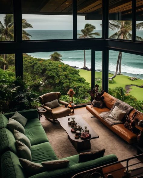 Leilaniokalani Hale by Monika Pancheva|Visualization Houses In Hawaii Aesthetic, Hawaiian House Aesthetic, Modern Hawaiian Decor, Polynesian Decor Interior Design, Hawaiian Houses Interior, Hawaiian House Exterior, Hawaii Style Home, Beach Aesthetic House, Hawaii Homes Interior