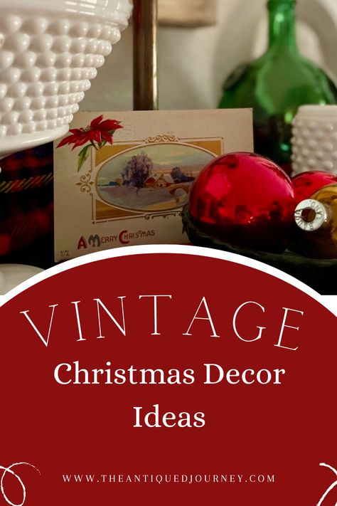 vintage Christmas decor in a Christmas shelf vignette Vintage Christmas Gifts Ideas, Decorating With Vintage Silver Pieces For Christmas, Flea Market Christmas Decor, Decorating With Teapots, Diy Present Decorations, Decorating With Vintage Christmas Items, Goodwill Christmas Decor, Thrifting Christmas Decor, Thrift Christmas