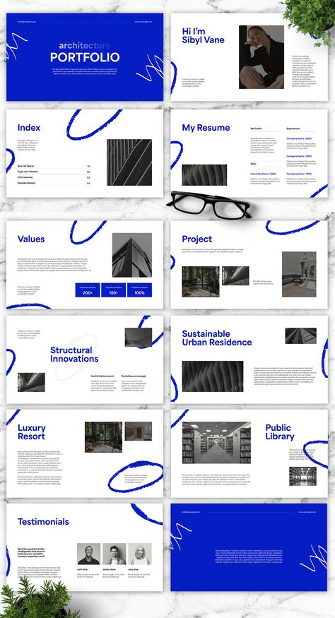 Explore a curated collection of modern and contemporary architecture designs featuring blue and white. From minimalist homes to colorful office spaces, these stunning buildings will inspire you to think outside the Minimalistic Presentation, Colorful Office Space, Contemporary Architecture Design, Minimalist Homes, Colorful Office, White Architecture, Ppt Template Design, Brand Assets, Office Colors