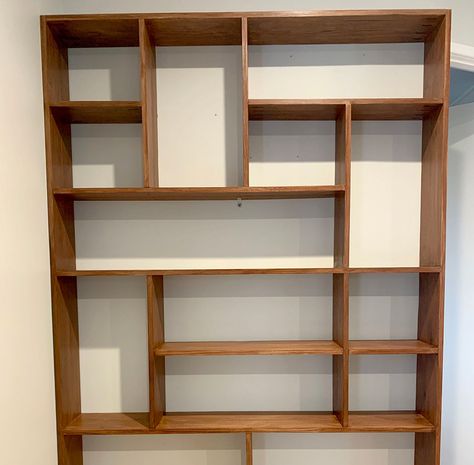 Mid-century modern shelving unit | Bunnings Workshop community Shelving Unit Ideas, Mid Century Modern Shelving Unit, Diy Bookshelf Wall, Creative Shelving, Mid Century Shelf, Timber Feature Wall, Mid Century Modern Shelves, Style Shelving, Mid Century Wall Unit