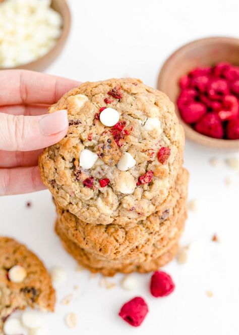 Raspberry Oatmeal Cookies, Rhubarb Cookies, Soft Oatmeal Cookies, Raspberry Oatmeal, Best Oatmeal Cookies, Cookie Recipes Oatmeal Raisin, Raspberry Cookies, White Chocolate Chip, Oatmeal Cookies Chewy