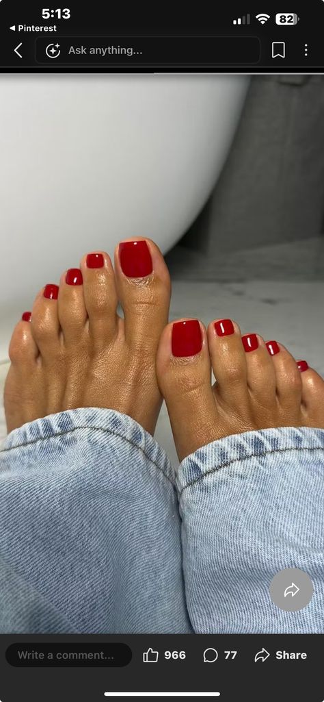 Pedicure Ideas Red Toenails, Red Nail Polish Black Women, Short Red Nails On Brown Skin, Red Toe Nails Black Women, Pedicure Ideas For Black Women, African American Nails Dark Skin, Red Toenail Polish, Short Red Nails Black Women, Cherry Red Pedicure