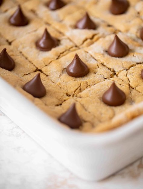 Half Sheet Pan Bars, Peanut Butter Blossoms Bars, Hersheys Peanut Butter Blossom Cookies, Peanut Butter Cookies Bars, Sheet Pan Peanut Butter Cookie Bars, Peanut Butter Blossom Bars Recipe, Peanut Butter Cookie Mix Ideas, Peanut Blossom Bars, Peanut Butter Blossom Bars