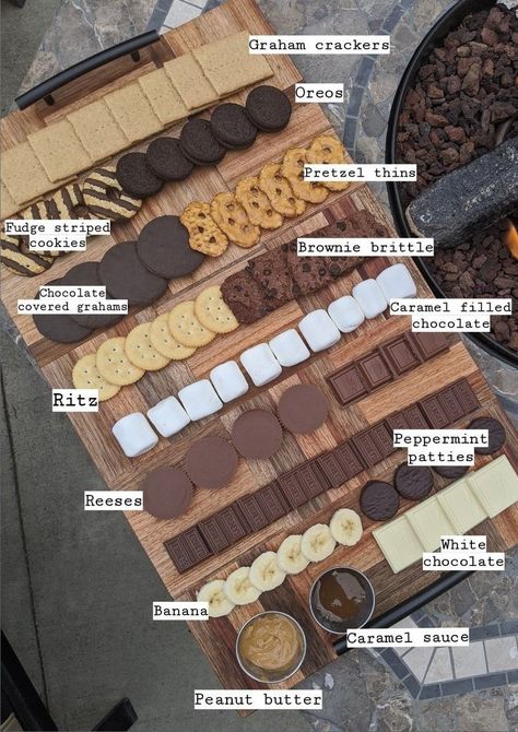 S’mores Fondue, S'mores Platter, S’mores Over Fire, Smores Bar Bachelorette Party, S'more Board, S’mores Charcuterie Board With Fire, S’mores Table Ideas, Smores Dessert Board, S’more Charcuterie Board Ideas