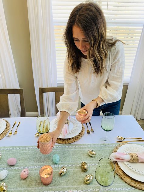 #eastertable #eastertablescape #eastertableideas Easter Hosting Ideas, Easter Tablescape Ideas, Easter Hosting, Hosting Ideas, Easter Crafts For Adults, Hosting Tips, Easter Wood Crafts, English Peas, Easter Menu