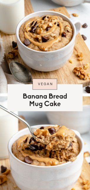 Vegan Banana Mug Cake (made in 5 minutes!) | Ambitious Kitchen Microwave Banana Bread, Banana Bread Mug Cake, Mug Cake Vegan, Banana Bread Mug, Banana Mug Cake, Vegan Mug Cakes, Mug Cake Microwave, Dairy Free Chocolate Chips, Vegan Banana Bread