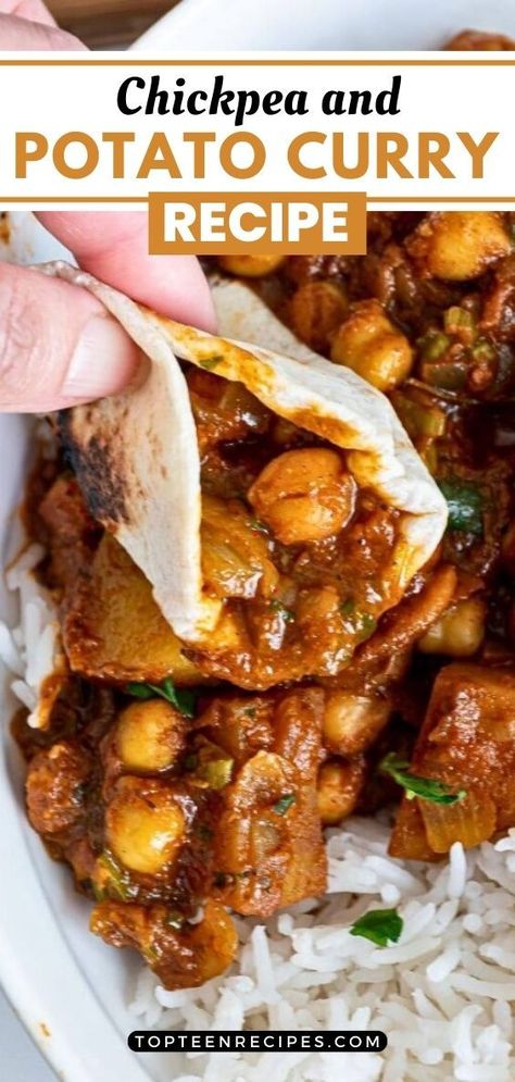 Dinner Recipes With Calorie Count, Savory Juice Recipes, Canned Chickpeas Recipes, Chana Aloo, Aloo Chana, Chickpea And Potato, Chickpea Potato, Chickpea And Potato Curry, Potato Curry Recipe