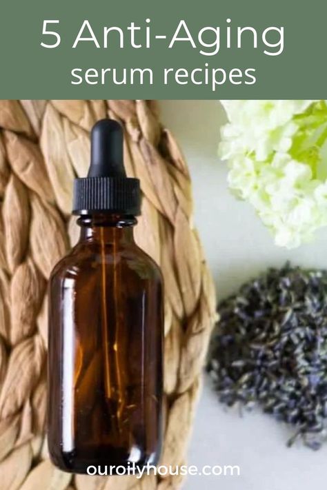 Learn how to make 5 anti-aging face serum recipes for all skin types. Simple to make face serum recipes that will leave your skin glowing and moisturized while reducing wrinkles and fine lines. Diy Face Serum Anti Aging, Diy Face Serum Recipe, Homemade Anti Aging Serum, Face Serum Diy, Essential Oil Face Serum, Diy Anti Aging Serum, Face Serum Recipe, Serum Recipe, Natural House