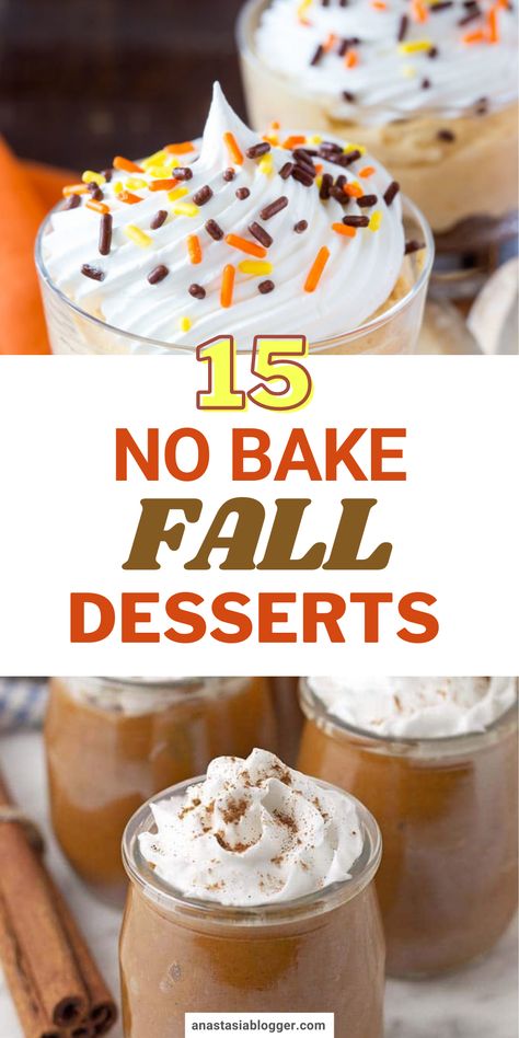 With the weather starting to get chilly, one of the best ways to keep you warm is by munching on some fall desserts. Here are 15 delicious no-bake fall desserts you can easily do. #falldessert #fallrecipes Easiest Fall Dessert, Fall No Bake Recipes, Things To Bake Without An Oven, Fall Easy Dessert Recipes, Autumn Baking Recipes Easy, Fast Fall Desserts, Fall Deserts Easy For Kids, Fall Desserts No Bake, Easy No Bake Fall Desserts