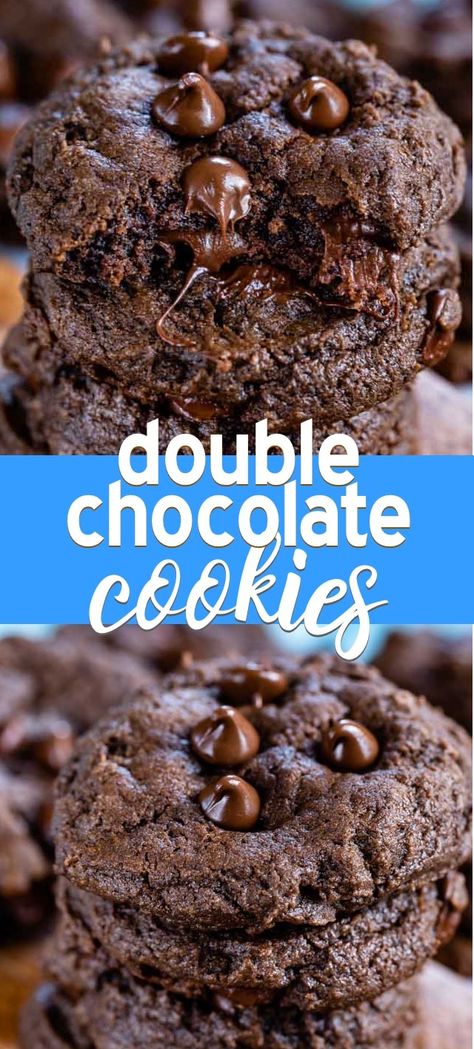 Double Chocolate Chip Cookie Recipe, Cowboy Cookie, Chocolate Chocolate Chip Cookies, Drop Cookie, Double Chocolate Chip Cookies, Double Chocolate Cookies, Chocolate Chip Cookie Recipe, Chocolate Cookie Recipes, Recipes Indian