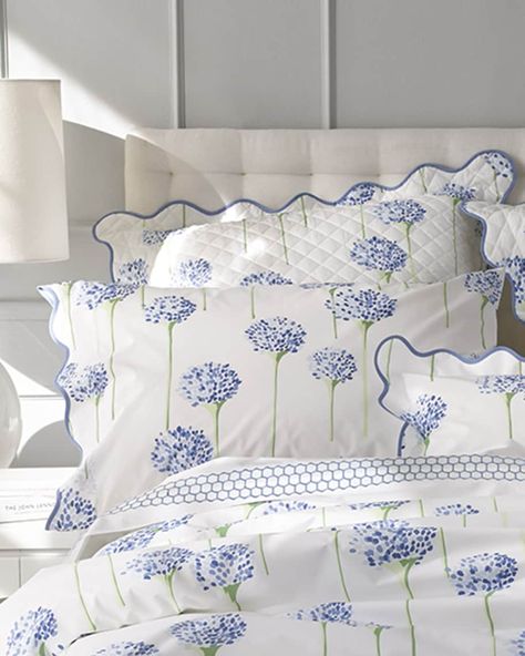 Matouk Charlotte Boudoir Sham Blue And White Twin Beds, Matouk Charlotte Bedding, Thibault Fabric Master Bedrooms, White Bedding With Blue Accents Bedroom, Other Uses For Pillow Shams, Day Bed Bedspreads, Ivory And Blue Bed, Powder Blue Master Bed, Day Bed Bedding Sets