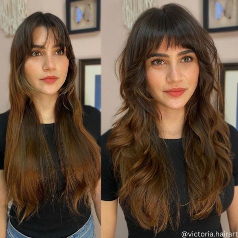 20 Stylish Ways To Wear A Layered Shag With Fringe Long Shag Haircut With Fringe, Shag Haircut On Long Hair, 70s Shag Haircut Long Straight, Shag Fringe Long Hair, Long 90s Layers, Long Shag With Wispy Bangs, Shag Before And After, Piecy Bangs With Long Hair, Long Soft Shag