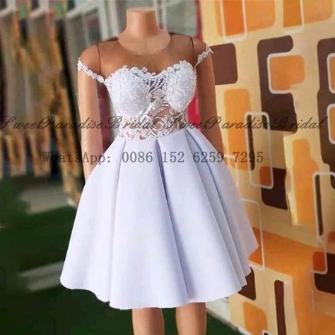 Lace Dress Styles Short Gown, Short African Dresses Classy For Wedding, White African Lace Styles, Lace Dress Designs Fashion, White Lace Styles For Wedding, Lace White Dress Short, Bridal Satin Dress Style, White Lace Dress Styles, White Dress Outfit Classy