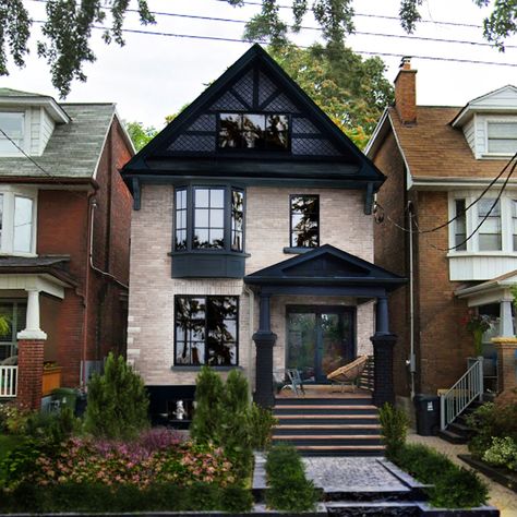 Reimagined Edwardian Modern Home in Toronto, Ontario, Canada by CAB… on Dwell Edwardian House Exterior, Dark Siding, Whitewashed Brick, Toronto Houses, Brick Siding, Canada House, Deco Studio, Edwardian House, Brick Exterior House