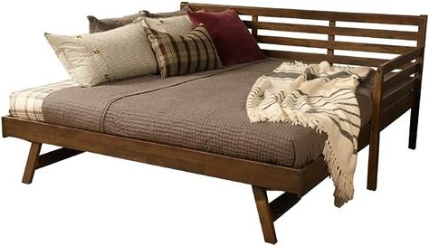 Amazon.com: Kodiak Furniture Boho Wood Daybed with Pop Up Trundle in Walnut Brown Finish : Home & Kitchen King Size Daybed, Daybed With Pop Up Trundle, Pop Up Trundle, Wood Daybed, Boho Furniture, Daybed With Trundle, Inspire Me Home Decor, Twin Size Bedding, Trundle Bed