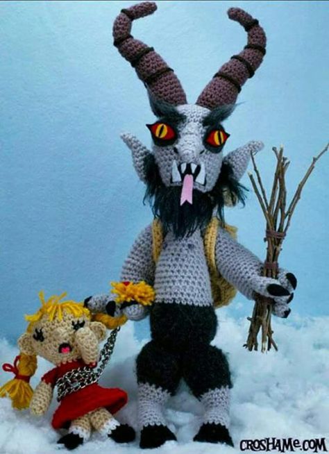 . Crochet Krampus, Photo Christmas Ornaments, Crochet Dolls, Softies, Christmas Crochet, Yule, Olaf The Snowman, Christmas Photos, Crochet Toys