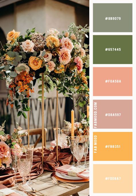 autumn wedding color combos, autumn wedding flowers, autumnal wedding flowers, fall wedding colors, autumn wedding colour schemes Wedding Colour Schemes May, Wedding Colours Scheme, Subtle Fall Wedding Colors, Wedding Flower Colour Schemes, Fall Palette Wedding, Colour Schemes For Wedding, Dusty Rose And Orange Wedding, Fall Wedding Colors Yellow, Late Summer Color Palette Wedding