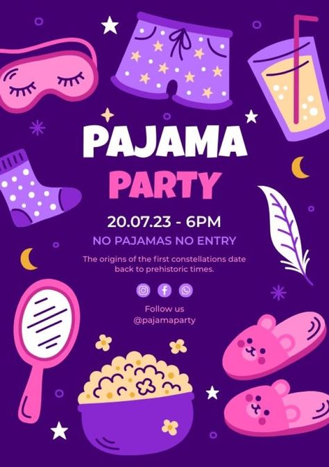 Hand-drawn Linear Popcorns And Drinks Pajama Party Invitation Pijamas Party Ideas, Pidżama Party, Pjs Party, Party Design Poster, Pajama Birthday Parties, Birthday Sleepover Ideas, Slumber Party Invitations, Sleepover Invitations, Slumber Party Birthday