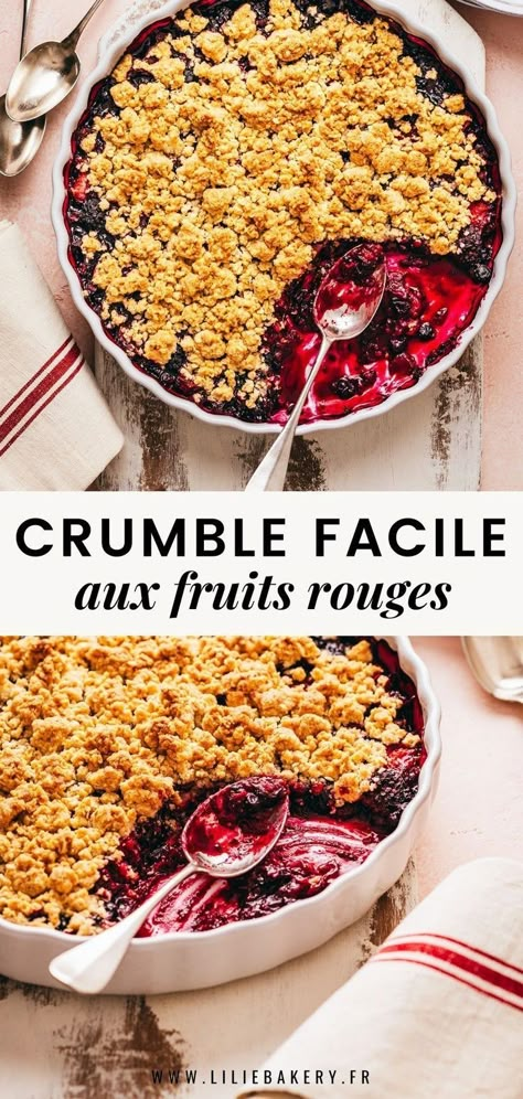 Délicieusement fruité, et tellement facile : le Crumble fruits rouges ! Rapide à préparer, tout au long de l'année (avec des fruits surgelés), on adore sa texture crousti-fondante très gourmande. Un dessert familial idéal quand on est pressé ! Berry Crumble, Yummy Desserts Easy, Dessert Aux Fruits, Coconut Whipped Cream, Streusel Topping, Crumble Topping, Apple Crumble, Bakery Bread, Mixed Berries