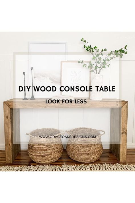 Pine Entry Table, Diy 2x2 Wood Projects, Back Of Couch Table Diy, Butcher Block Console Table, Diy Wood Couch Table, Diy Farmhouse Entryway Table, Entry Way Table Wood, Simple Wood Entry Table, Wood Entry Way Tables