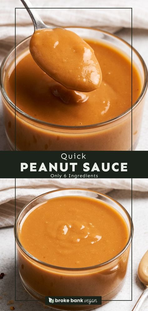 This homemade peanut sauce recipe is incredibly easy to make, budget-friendly, and so versatile! Combining the creaminess of natural peanut butter with a blend of tangy and spicy ingredients, it’s perfect for adding a punch of flavor to your meals. Serve it with stir-fries, noodles, salads, or spring rolls! #peanutsauce #vegansauces #glutenfreesauces Noodle Sauce Recipe, Peanut Butter Dipping Sauce, Vegan Fish And Chips, Spring Roll Sauce, Peanut Sauce Noodles, Easy Peanut Sauce, Homemade Peanut Sauce, Peanut Sauce Recipe, Spicy Peanut Sauce