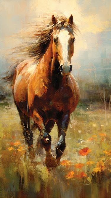 Colorful Horse Art, Meaningful Paintings, Animal Paintings Acrylic, Horse Canvas Painting, Horse Art Drawing, Clown Paintings, Countryside Art, Abstract Horse Painting, Horse Oil Painting