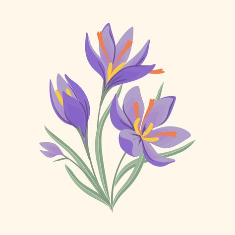 Digital Art Flowers Illustrations, Flower Art Design Illustrations, Illustration Flower Art, Flowers Vector Art, Flowers Vector Illustration, Flower Graphic Design Illustration, Illustrator Flowers Graphic Design, Saffron Illustration, Simple Flower Illustration