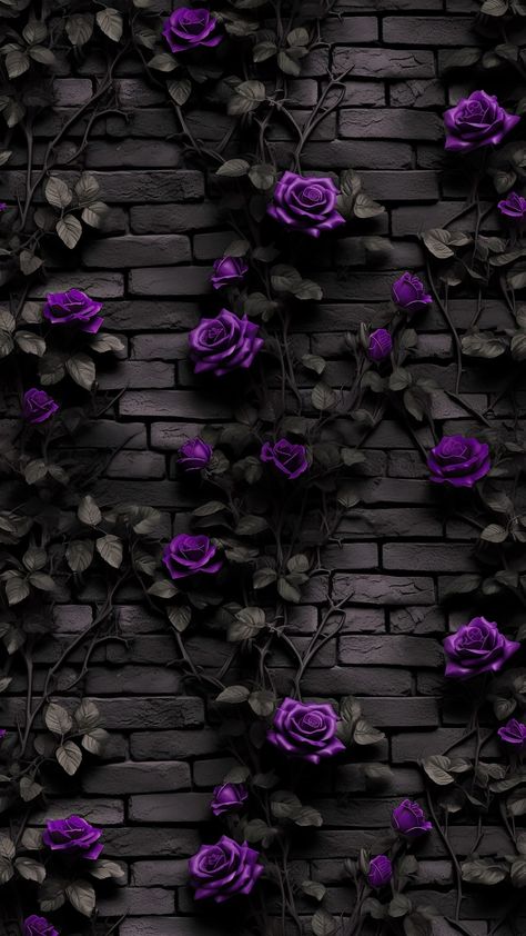 Purple Roses Aesthetic, Dark Purple Wallpaper Aesthetic, Black Purple Wallpaper, Black And Purple Aesthetic, Purple Brick Wall, Gothic Wallpaper Aesthetic, Purple And Black Wallpaper, Dark Purple Aesthetic Wallpaper, Purple And Black Aesthetic