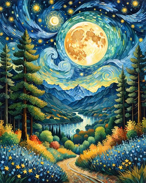 Amazon.com: ldazao Moon Paint by Numbers Kit for Adults Beginner Forest Adult Paint by Number Kits On Canvas Adults' Paint-by-Number Kits DIY Oil Painting Kits for Gift Home Wall Decor 16x20 Inch Universe Painting, Art Kits For Adults, Fantasy Universe, Diamond Art Kits, Moon Painting, Gems Art, Night Landscape, Forest Painting, Diamond Painting Kits