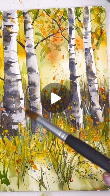 Fall Tree Watercolor Painting, Watercolor Birch Trees, Watch Watercolor, 자작나무 그림, Birch Trees Painting, White Birch Trees, Tree Watercolor Painting, Birch Tree Art, Birch Tree Painting