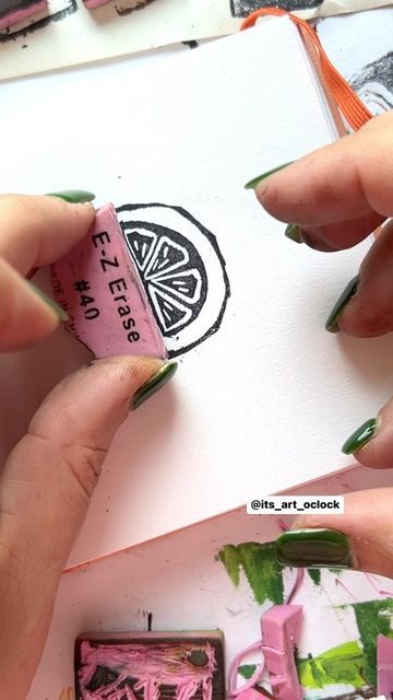 Rubber Stamp Carving Ideas, Eraser Carving Handmade Stamps, Rubber Eraser Stamps, Eraser Prints, Pink Eraser Art, Rubber Stamp Making, Eraser Block Print, Eraser Stamp Carving, Rubber Stamp Ideas