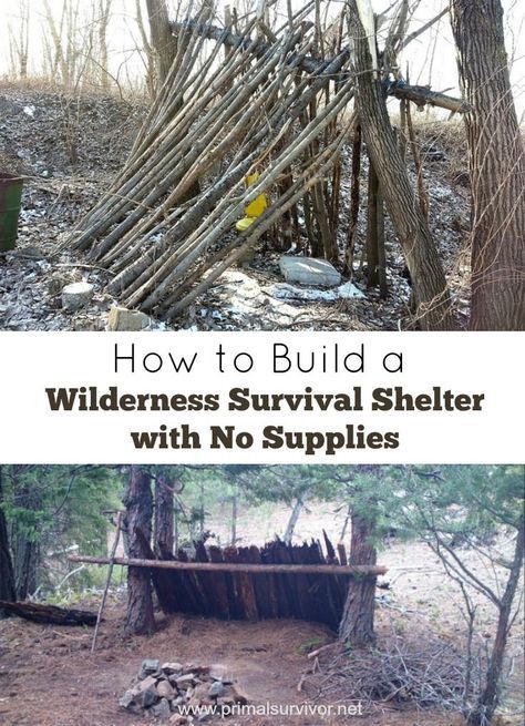 How to Build a Wilderness Survival Shelter with No Supplies. Shelter is your #1 survival priority, so knowing how to make a survival shelter is something that everyone should know. Ideally, you would keep a tent or a tarp in your Bug Out Bag in case you ever needed to flee into the wilderness and make your own shelter. Making a tarp shelter is actually pretty easy once you’ve practiced it a few times (knot-tying skills come in handy here!) Shelter Architecture, Wilderness Survival Shelter, Bushcraft Shelter, Survival Bag, Survival Supplies, Survival Life Hacks, Bushcraft Camping, Survival Shelter, Survival Techniques