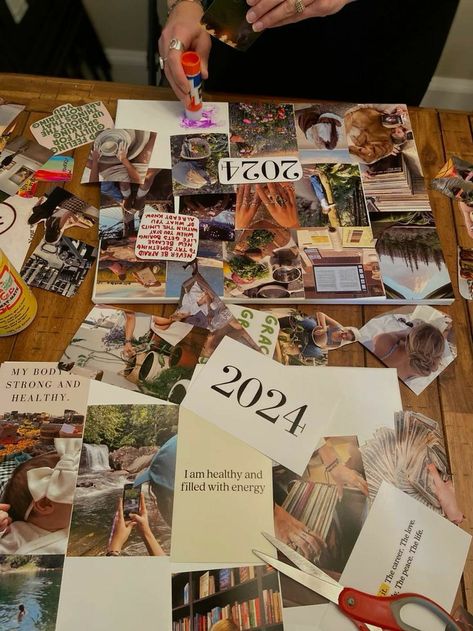 Vision Board New Year Ideas, Vision Board Night With Friends, New Year Resolution Board Ideas, New Years Resolution Vision Board, Sleepover Vision Board, Vision Board Night Aesthetic, Hobbies Aesthetic Vision Board, New Year Journal Aesthetic, Vision Board Craft Ideas