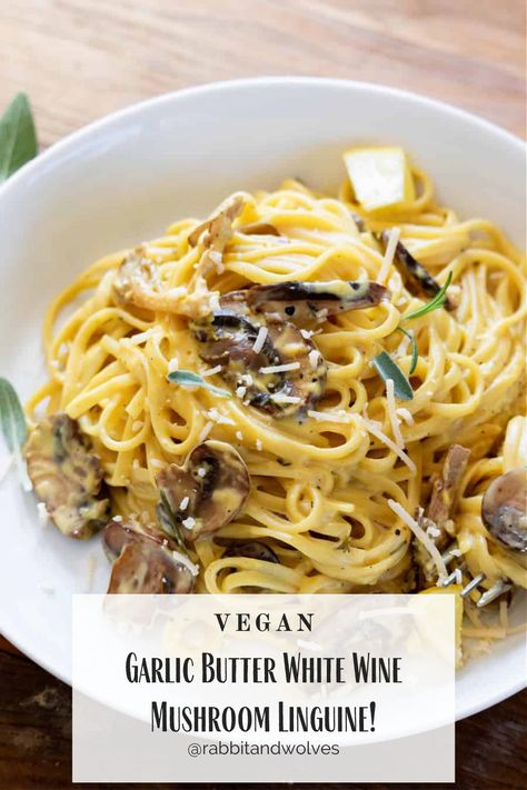 Vegan Linguine Recipes, Vegan Linguine, Vegan Garlic Butter, Mushroom Linguine, Rabbit And Wolves, Affordable Meals, Vegan Pasta Dish, Linguine Recipes, Starch Solution