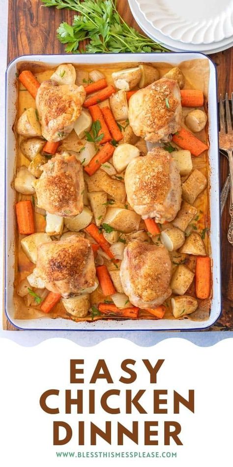 Easiest Baked Chicken, Baked Chicken With Vegetables, Chicken Thigh Casserole, Baked Chicken Dinner, Chicken Thighs And Potatoes, Baked Boneless Chicken Thighs, Sheet Pan Meals Chicken, Oven Baked Chicken Thighs, Easy Chicken Dinner