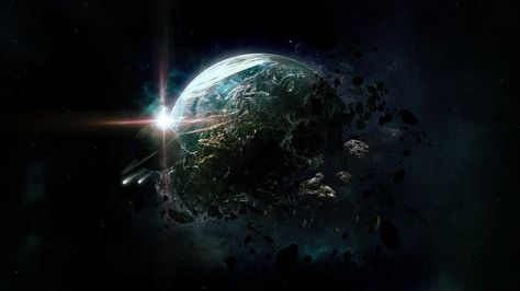 outer space stars planets fantasy art digital art artwork moons  / 2560x1440 Wallpaper Planet Destruction, Destroyed Planet, Planet Concept Art, Solar System Pictures, Solar System Images, Solar System Wallpaper, System Wallpaper, Sci Fi Wallpaper, Planet Art