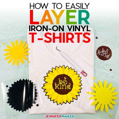 How to Layer Iron-On Vinyl Shirts the Easy Way - Full Tutorial with Beginner-Friendly Free Design | #cricut #shirt #vinyl Iron On Cricut, Cricut Iron On Vinyl, Htv Shirts, Cricut Htv, Cricut Explore Projects, Layered Vinyl, Cricut Projects Beginner, Diy Vinyl, Vinyl Shirts