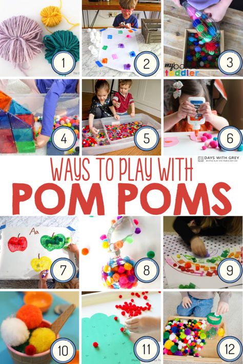 Pom Pom Play Ideas, Pom Pom Activities, Teaching Mama, Toddler Mittens, Diy Preschool, Diy Pom Poms, Alphabet Games, Diy Pom Pom, Imaginary Play