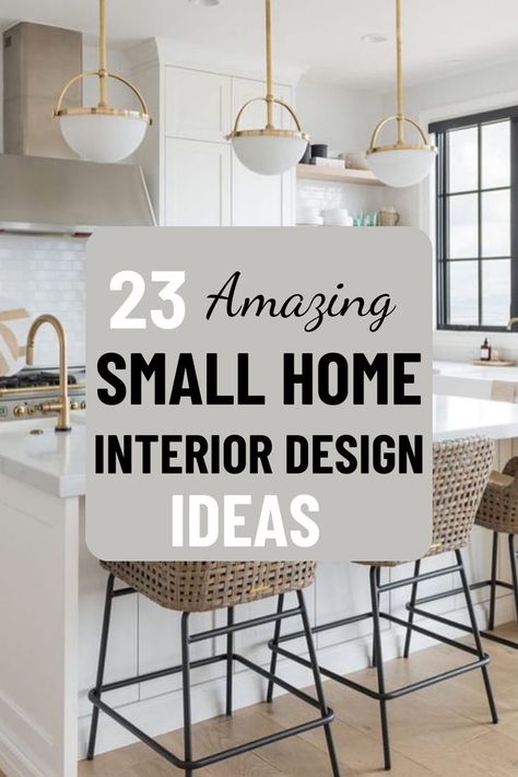 HEY EVERYONE! WE ARE SO EXCITED TO SHARE 23 CUTE SMALL HOME INTERIOR DESIGN IDEAS FOR YOUR KITCHEN! WE LOVE THE NEUTRAL COLOR THEME THIS YEAR. WE HAVE MINIMALIST IDEAS TO HELP YOU ORGANIZE AND ADD SOME POPS OF GOLD ALONG WITH SUBTLE DECOR. THESE DESIGNS ARE PERFECT FOR YOUR SMALL HOME OR APARTMENT ON A BUDGET. WE HOPE YOU LOVE THIS POST. HAPPY DECORATING :) #BEDROOM #LIVINGROOM #TINYHOUSES #APARTMENTS #CREATIVE #MINIMALIST #TINYHOUSESINTERIORS How To Decorate A Small House, Cool Interior Design Ideas, Small Home Decorating, Small Home Decor Inspiration, New Home Inspiration, Small Houses Interiors, House Furnishing Ideas, Small Homes Interior, Tiny House Decorating Ideas