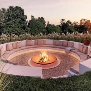 Round Sunken Fire Pit, Fire Pit Sunken, In Ground Fire Pit, Outdoor Fire Pit Seating, Sunken Fire Pits, Fire Pit Seating Area, Outside Fire Pits, Deck Fire Pit, Fire Pit Ideas