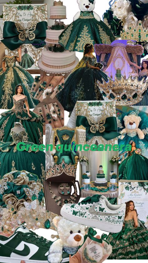 Corset Quince Dress, Quinceanera Emerald Green, Emerald Green Theme, Emerald Green Quinceanera Theme, Green Quinceanera Theme, Princess Sweet 16, Green Quinceanera, Quince Themes, Green Quinceanera Dresses